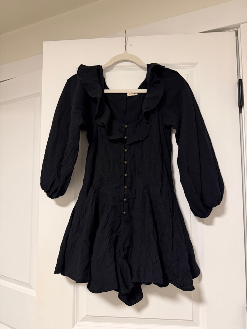 Women's Black Ruffle Button-Front Romper